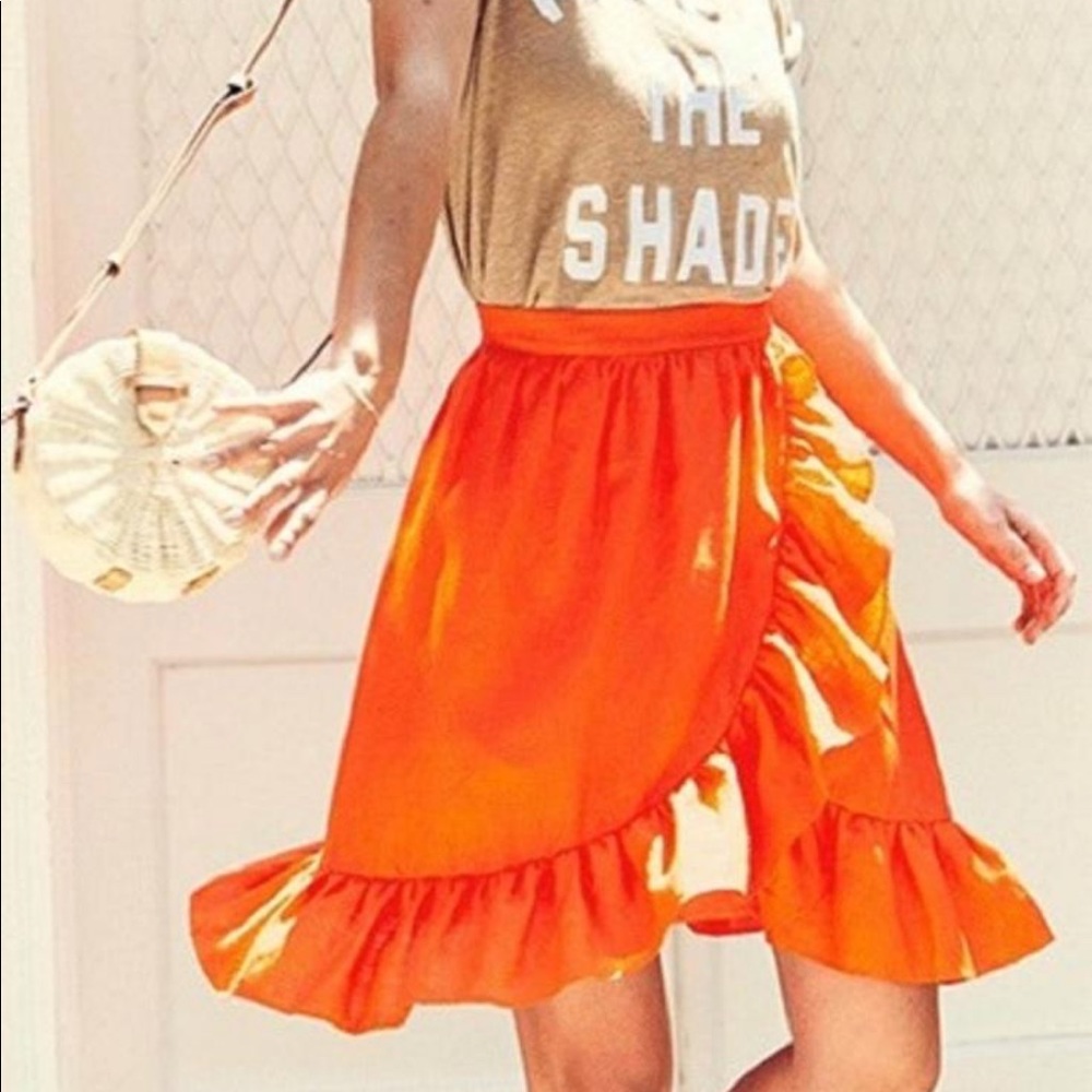 J.Crew Orange Linen Faux Wrap Skirt